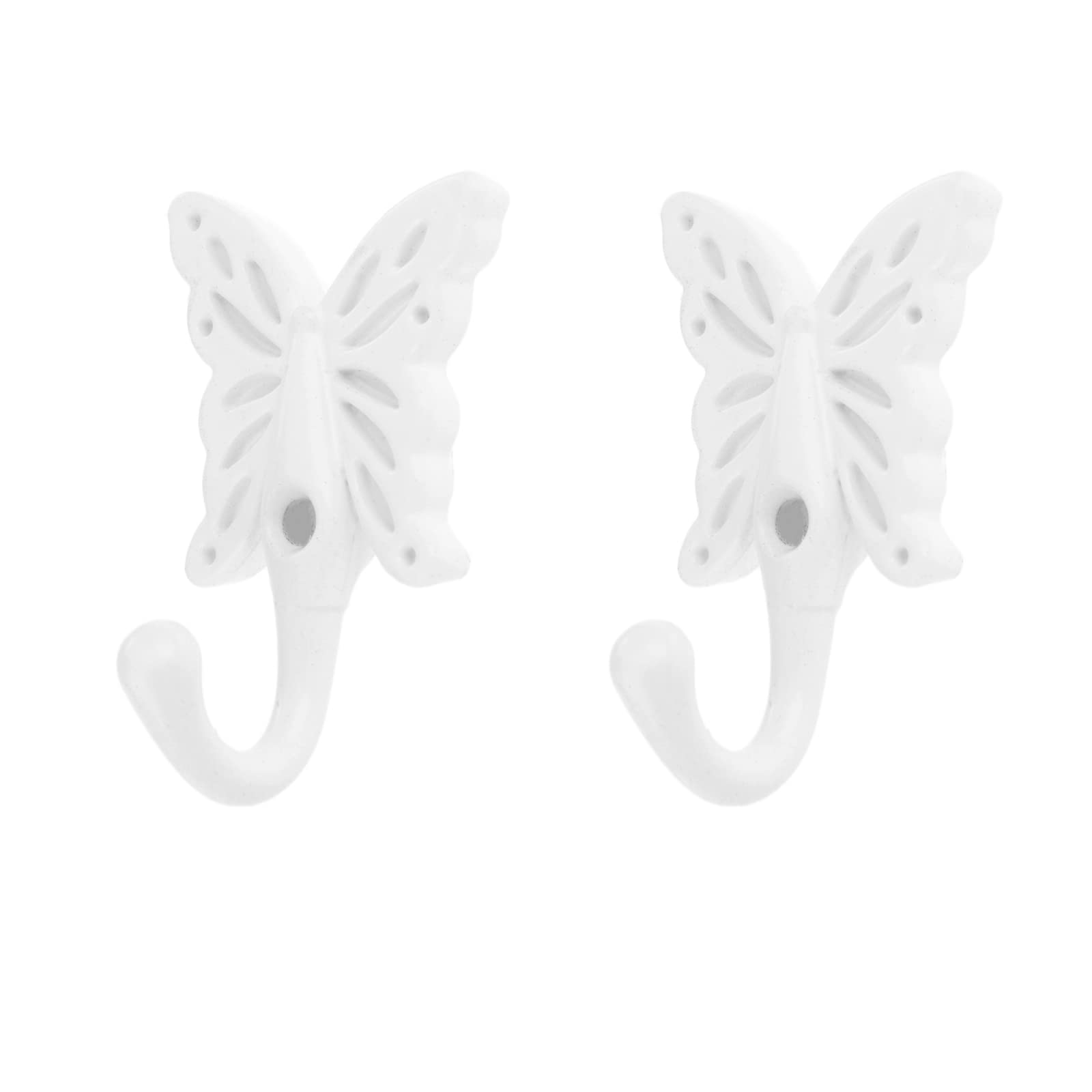 Mgoodoo Butterfly Hooks for Wall,Antique Decorative Wall Hooks 2 Pack White Zinc Alloy 56 * 35mm Hanging Hooks with Screws
