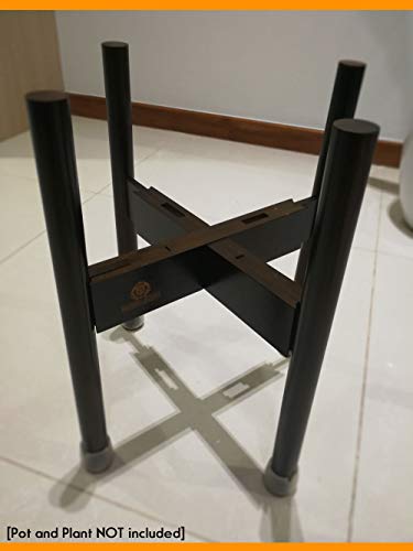 Adjustable Mid Century Modern Plant Stand for Pot Sizes 8" to 12" in Dark Walnut | Protective Leg Caps | Great Wood Planter Stands for Indoor and Outdoor | EXCLUDE Ceramic Pot and Plant - Thumbnail 7