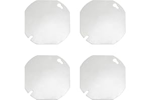 KoiLykke Octagonal Electrical Box Cover Metal Junction Box Cover Plate 4 in Boxes, 3.75"" x 3.75"", Galvanized Steel, Silver,