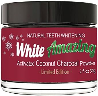 WHITE AMAZING Natural Teeth Whitening Powder With Activated Coconut Charcoal Powder - (Mint) Limited Edition Organic Teeth Whitener - Bentonite Clay, Top Quality 1200 Powder count Non Abrasive Safe
