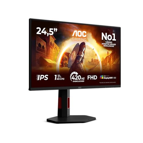 AOC 25G4KUR 25 inch FHD Gaming Monitor 420Hz, Fast IPS Panel, 0.5ms GtG, HDR400, G-Sync Compatible, Height Adjustment, (1920x1080 HDMI 2x 2.0 DP 1x 1.4 USB Hub) Black
