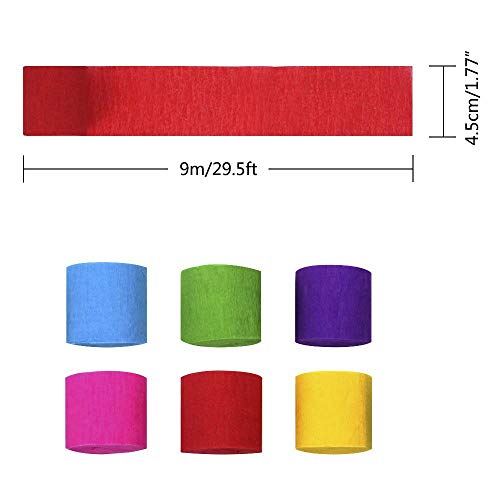 Coceca 36 Rolls Crepe Paper Streamers, 6 Colors, for Birthday Party, Class Party,Family Gathering ,Graduation Ceremony Decorations