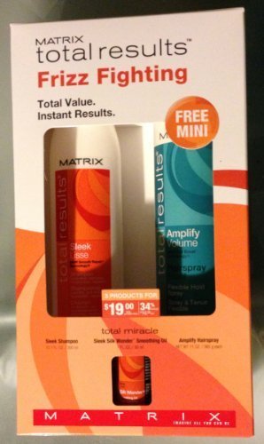 Matrix Total Results Frizz Fighting Set of 3 Sleek Lisse Shampoo Amplify Hairspray Silk Wonder Smoothing Oil NEW IN BOX