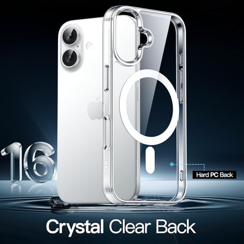 JETech Funda Magnética para iPhone 16 6.1 Pulgadas Compatible con MagSafe, Carcasa Antigolpes, Anti-Arañazos Respaldo Transparente (Transparente)