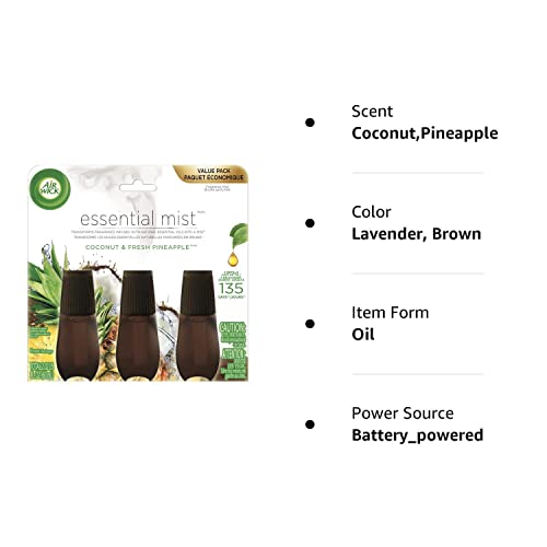 Air Wick Essential Mist Refill, 3 ct, Coconut and Pineapple, Essential