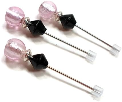 Ice Pink Black Handmade Beaded Counting/Marking Pins for Cross Stitch and Needlepoint
