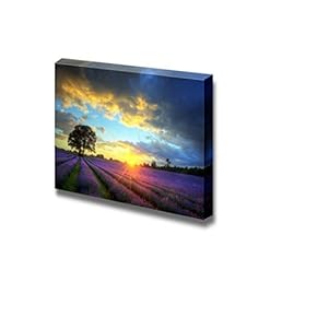 Canvas Prints Wall Art - Stunning Sunset with Atmospheric Clouds and Sky Over Vibrant Ripe Lavender Fields - 12" x 18"