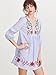 Floerns Women's Striped Button Front Lantern Sleeve Embroidered Dress
