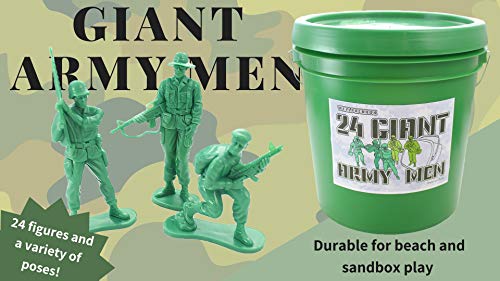 Well Pack Box Green Bucket of 24 Giant Army Men Tall Action Figures Soldiers Perfect for Sandbox Bathtub Party