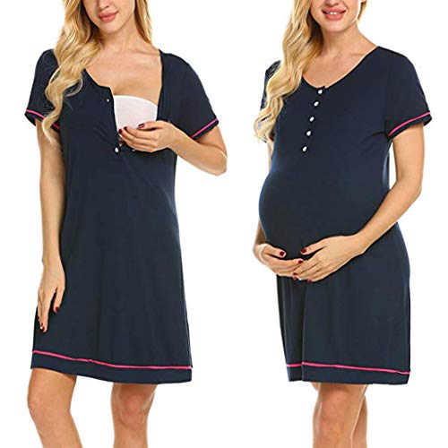 Sttech1 Maternity Gown Womens Nursing Nightwear Button Up Hospital Nightdress