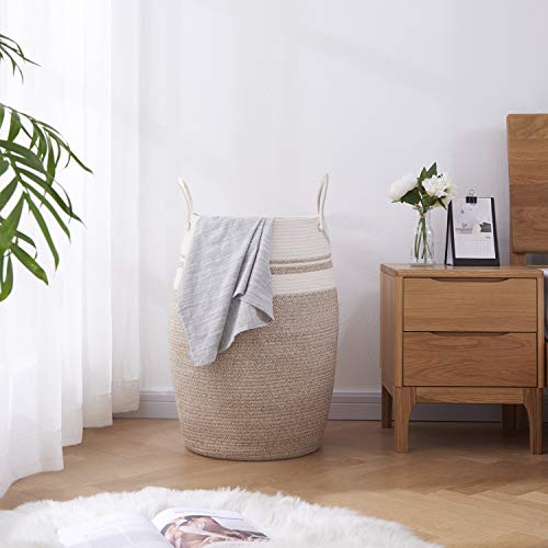 OIAHOMY-Laundry-Hamper-Woven-Rope-Large-Clothes-Hamper-256-Height-Tall-Laundry-Basket-with-Extended-Handles-for-Storage-Clothes-Toys-in-Bedroom-Bathroom-Foldable-Yellow-variegated