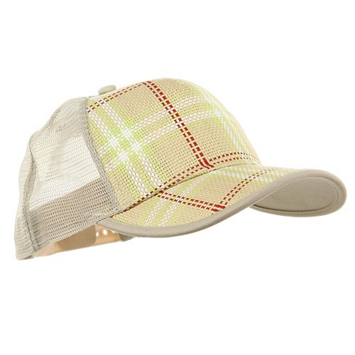 Plaid Straw Trucker Caps-Natural