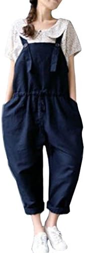 JUBILATE Women Solid Plus Size Romper Pants Strappy Loose Jumpsuit Overall Suspender Pants (B Blue, XXXL)