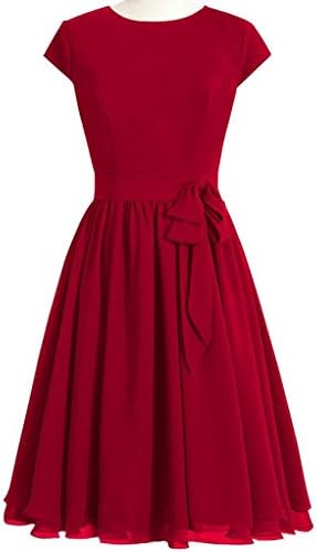 Oumans Round Neckline Bridesmaid Dress Cap Sleeve Short Mother of Bride Dress Deep Red us2