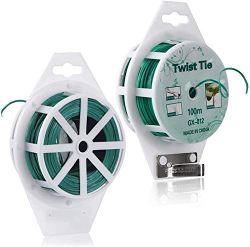 Multi-Purpose 328 feet Garden Twist Ties Plant Twist Ties with Cutter, Twist Ties for Plants Support Garden Office and Home Cable Organizing（2pcs）