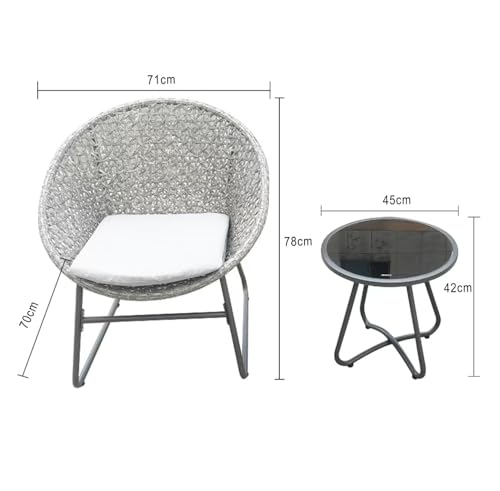 YIYAN 3 Pieces Outdoor Wicker Patio Conversation Bistro Set, All-Weather Rattan Patio Furniture Set with Table & Cushions, Outdoor Sectional Sofa for Patio, Balcony, Backyard, Deck(Light Grey)