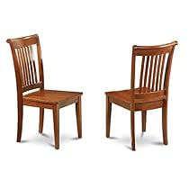 East West Furniture POC-SBR-W Slat Back Dining Room Chair Set with Wood Seat, Set of 2