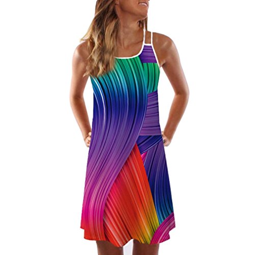 Click Here to See More Images Women Summer Vintage Sleeveless Backless 3D Floral Print Bohe Tank Short Mini Dress (XL)