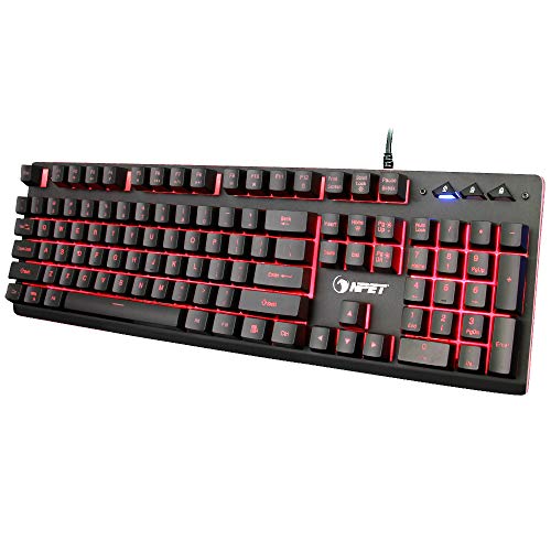 NPET K50 Mecha-Membrane Keyboard, Wired USB 7 Colors Backlit Ergonomic Floating Semi-Mechanical Keyboard, Water-Resistant Office Computer Keyboard