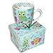 ATAZUA Beautiful Ceramic OWL Coffee MUG with SCRIPTURE Joshua 1:9 BE STRONG with COLORFUL Matching GIFT BOX/Bible VERSE Cup/LATTE Tea