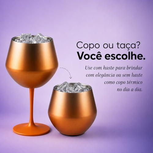 Taça Térmica Inox 2 em 1 Vinho Gin Drinks Cerveja 414ml Copo Térmico Haste Removível Aço Inoxidável Conserva Bebidas Geladas Isolamento Térmico Parede Dupla Cocktail Coquetel (PRETA)
