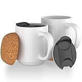 Ceramic Coffee Mug w/Lid and Cork Coaster Base