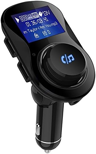 FM Transmitter, Wireless FM Transmitter Bluetooth Radio Adapter Handsfree Car Kit with Dual USB Charging Ports and 1.4" Display Screen, AUX Supportable