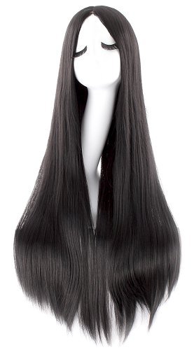 MapofBeauty 40" 100cm Oblique Bangs Anime Costume Long Straight Cosplay Wig Party Wig (Black)