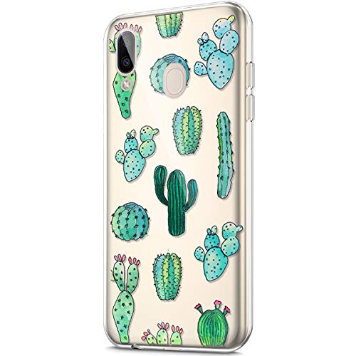 ikasus Case for Galaxy M20,Crystal Clear Art Panited Design Soft & Flexible TPU Ultra-Thin Transparent Soft Rubber Gel TPU Protective Case Cover for Galaxy M20 Silicone Case,Cactus Prickly pear