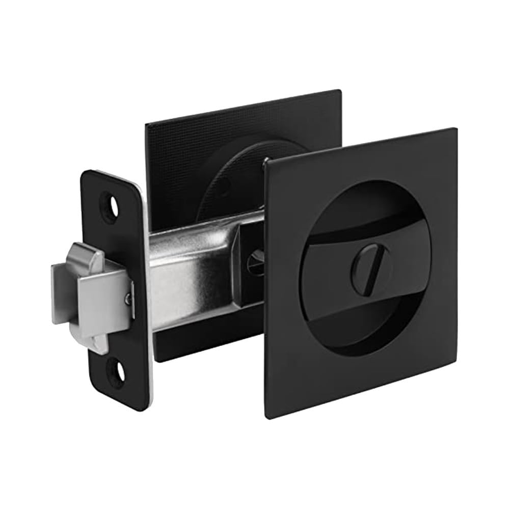 PRATYAHARA Pocket Door Lock Sliding Pocket Door Lock Matte Black Contemporary Privacy Square Pocket Door Hardware