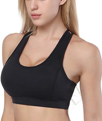 Yadifen Sports Bra, High Impact Workout Cross Back Padded Running Yoga Bra (Black, S)