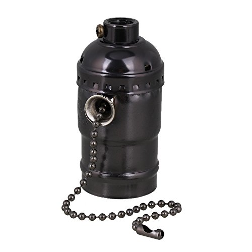 Retro AC 110-240V E27 Light Bulb Pendant Holder Socket Switch with Pull Chain (Pearlyblack)