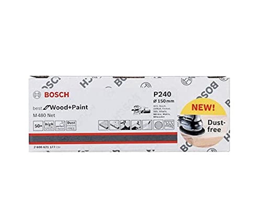 Bosch Professional Set of 50 Sanding Sheets M480 Best for Wood and Paint (Wood and Paint, Ø 150 mm, grit P240, Accessories for Random Orbit Sander)