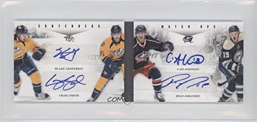 Blake Geoffrion; Craig Smith; Cam Atkinson; Ryan Johansen (Hockey Card) 2011-12 Panini Playoff Contenders - Matchups Quad Autographs Booklet #24