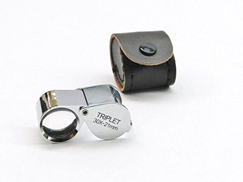 30X JEWELRY LOUPE JEWELERS TRIPLET 21MM SILVER LOUPE LEATHER CASE + FREE CHAIN (E 4)