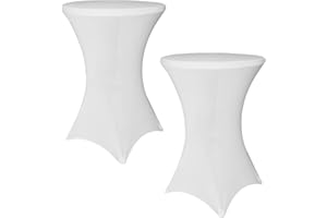 SUNTQ 2 Pack Spandex Table Covers, Cocktail Fitted Tablecloths, Round Highboy Stretch Table Cloths for Party, Wedding, Birthday, Banquet, Vendors,Bistro Table,White, 30"-32" Diameter x 40"-43" Height