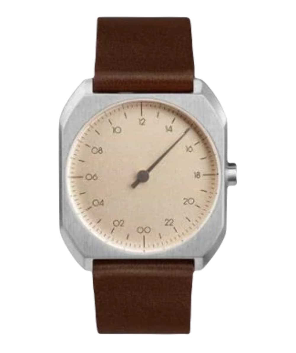 Slow Mo 08 - Dark Brown Leather Silver Case Creme Dial Unisex Quartz Watch with Beige Dial Analogue Display and Dark Brown Leather Strap