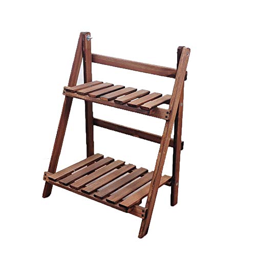 Plant Stand 2 Tier Wooden Ladder Bookshelf Bookcase Standing Shelving Unit Leaning Wall Shelves Storage Shelves Display Rack Kitchen Herb Garden Flower Pot Flower Display Stand - Thumbnail 7