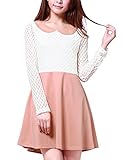 Allegra K Women Doll Collar Contrast Color Mesh Panel Mini Dress L Light Pink