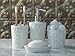 Designer 4-Piece Ceramic Bath Accessory Set | Includes Liquid Soap or Lotion Dispenser w/Toothbrush Holder, Tumbler, Soap Dish | Vintage Damask | Alpine White