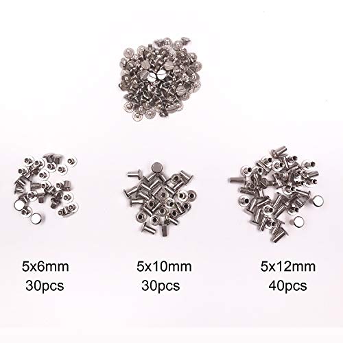 Seloky 100 Sets Silvery Chicago Screws Assorted Kit 1/4 3/8 1/2 Inches Screw Posts Metal Accessories Nail Rivet Chicago Button for DIY Leather Decoration Bookbinding Round Flat Head Stud Screw