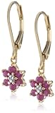 18k Yellow Gold-Plated Sterling Silver Ruby Flower Dangle Earrings