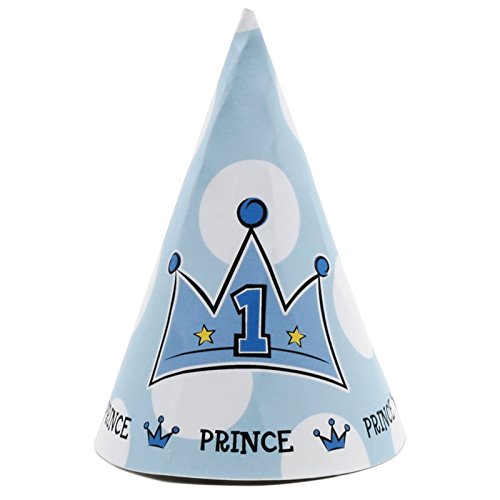 1st Birthday Boy Prince Party Supplies - Cone Hats (8)