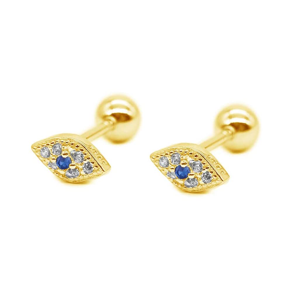 20g Blue Evil Eye Mini CZ Stud Earrings for Women Girls Dainty Minimalist 925 Sterling Silver Tiny Cartilage Tragus Small Cute Screw Back Hypoallergenic Studs for Daughter Bff Birthday (Gold)
