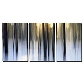 3 Piece Canvas Wall Art - Abstract Winter Forest Scene, Intentional Vertical Blur Done in-Camera. - Modern Home Art Stretched and Framed Ready to Hang - 16"x24"x3 Panels
