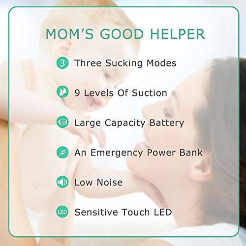 Electric Breast Pump, Rechargeable Portable Double Pumps Electric Nursing Breast Massage Breastfeeding Pump (Light Blue) - Thumbnail 3