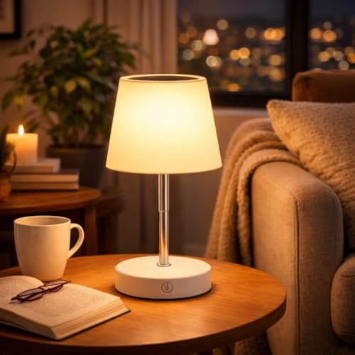 Luminária de Mesa LED Recarregável USB Touch 3 Níveis de Luz Dimerizável Sem Fio Abajur Portátil Retrátil para Quarto, Cabeceira, Estudo e Escritório