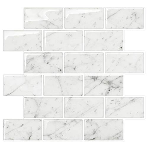 STICKGOO Marble Look Peel and Stick Subway Tile, Stick on Wall Tiles, Self-Adhesive Kitchen backsplash (Pack of 10, Thicker Design)