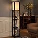 LED Shelf Floor Lamp - Albrillo Modern Standing Lamps for Living Room Bedrooms, Asian Wooden Frame, Tall Lights with Organizer Storage Display Shelves