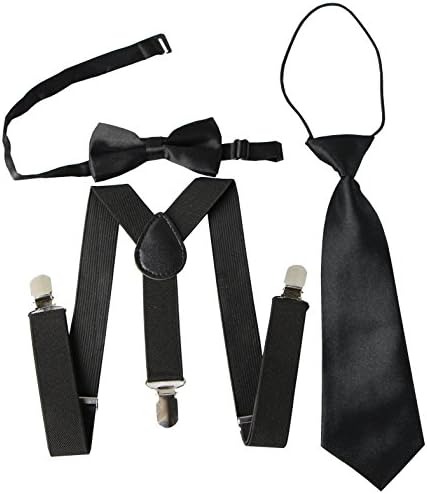 Keywin Baby Kids Boys Girls Toddler Tuxedo Adjustable Suspender &amp; Bow Tie Set Matching Necktie (Black)